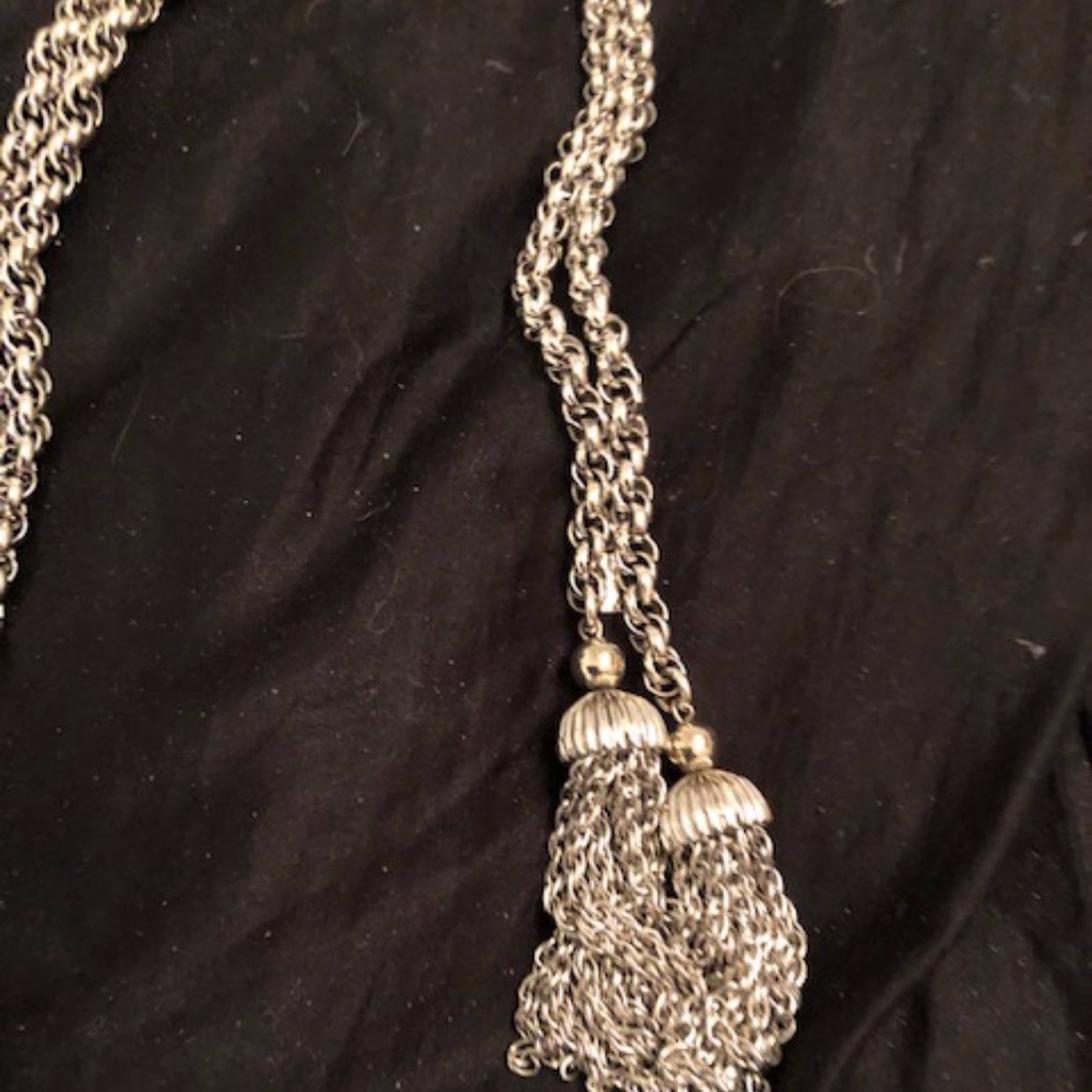 VINTAGE MONET SILVER TONE BRAIDED CHAIN  WITH DOUBLE TASSELS